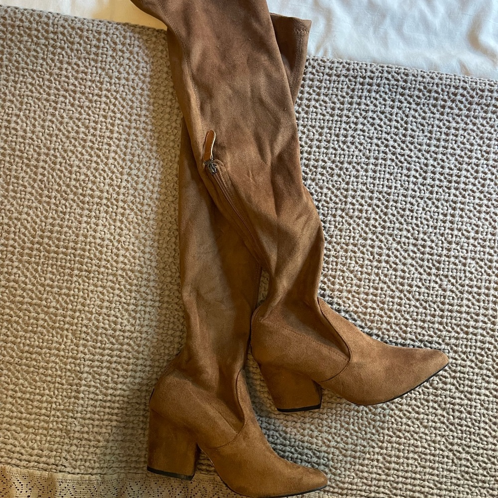Suede Over-the-Knee Boots - Tan